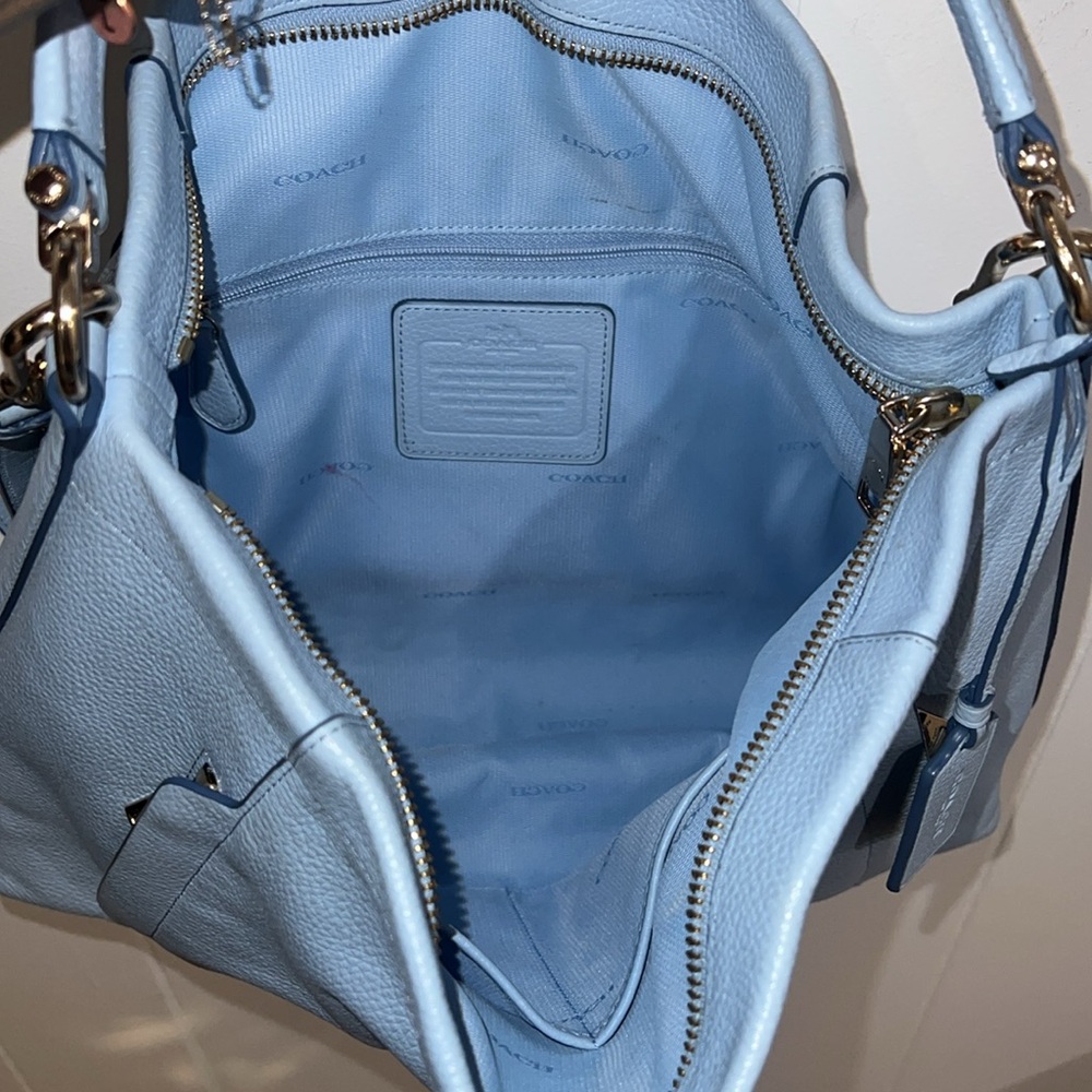 COACH Light Blue Leather 2 Way Shoulder Bag with Crossbody Strap EUC - Picture 14 of 16